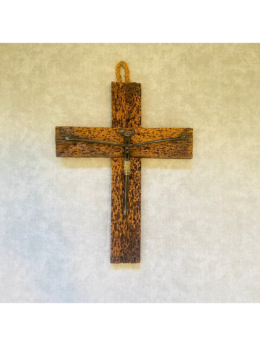 Rustic Cholla Cactus Skeleton Wood Wall Cross Wrought Iron Nail Corpus 17"